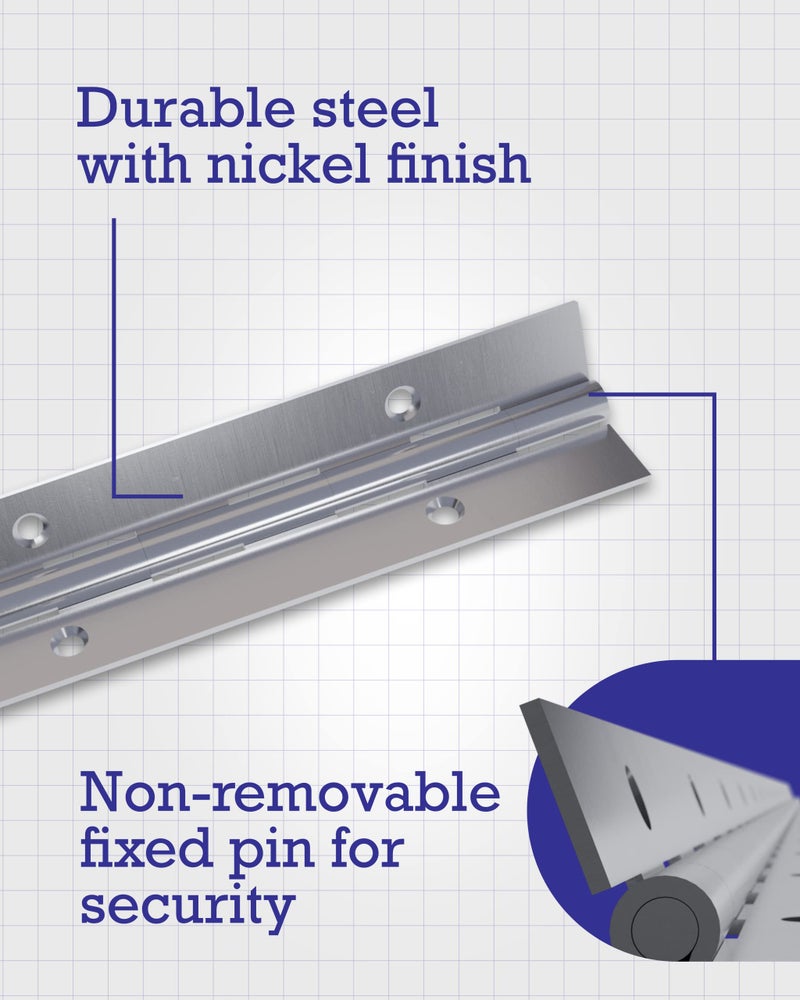 Hardware Essentials Continuous Pin Hinge, 36" x 1-1/2", Heavy-Duty Piano Hinge for Wood or Metal Applications, Nickel, 851070 - Image 4